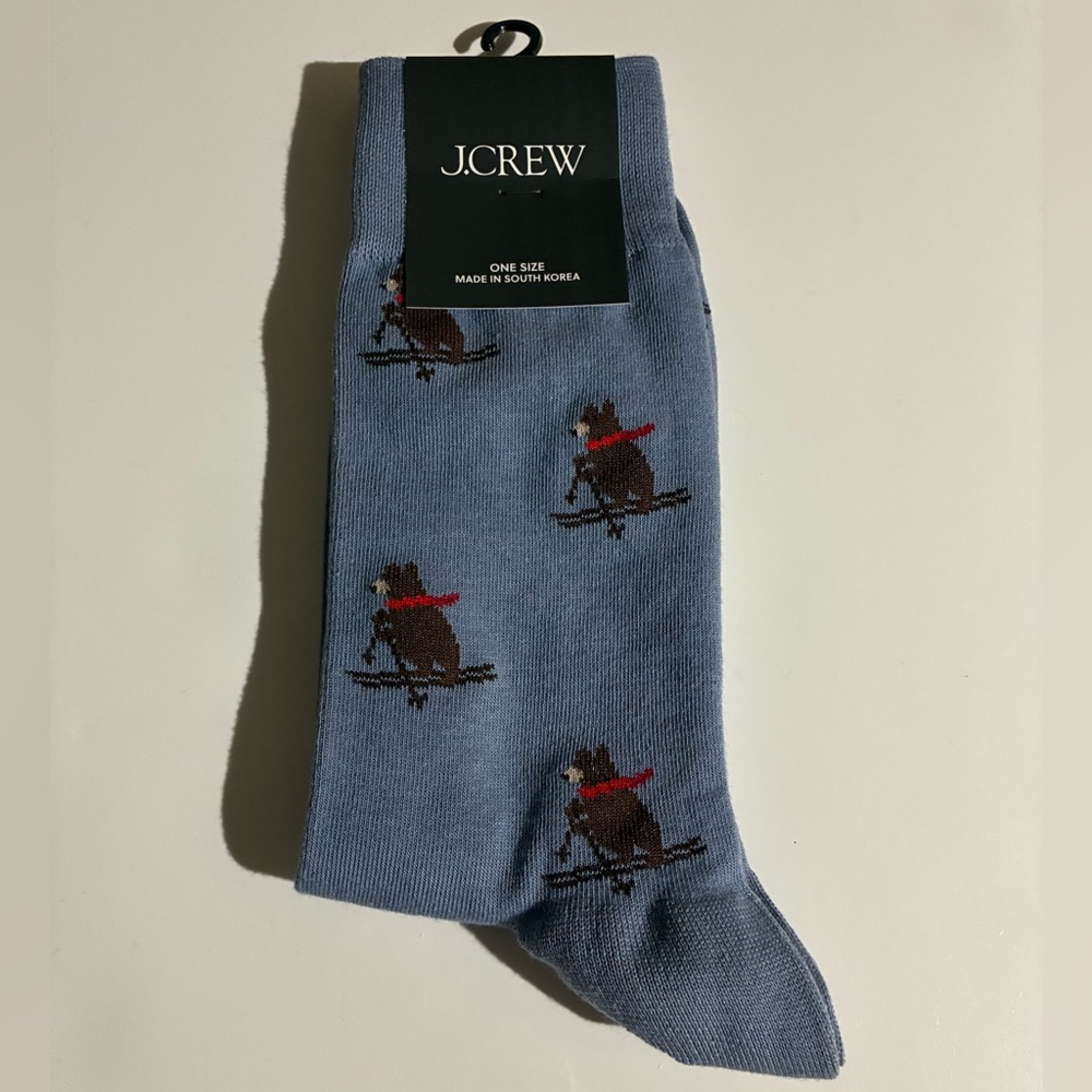 J. Crew Men's Socks (Skiing Dog Design) NEW - Picture 2 of 5
